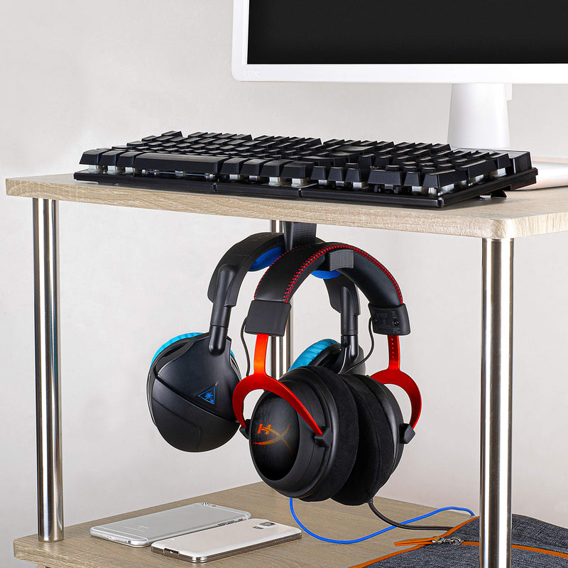  [AUSTRALIA] - Brainwavz BigT Dual Headphone Stand, Under Desk Hanger for Headphones, Gaming Headsets, Mobiles Accessories, Stick On, No Screws, Black (Big T) Big T