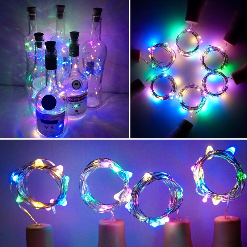  [AUSTRALIA] - LoveNite Wine Bottle Lights with Cork, 10 Pack Battery Operated LED Cork Shape Silver Wire Colorful Fairy Mini String Lights for DIY, Party, Decor, Wedding(4 Colors) 4 Colors