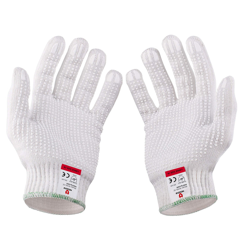 NoCry Cut Resistant Protective Work Gloves with Rubber Grip Dots. Tough and Durable Stainless Steel Material, EN388 Certified. 1 Pair. White, Size Large Large(Pack of 2) Reinforced Grip Dot - LeoForward Australia