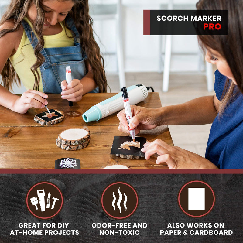 Scorch Marker Pro, Non Toxic Chemical Wood Burning Pen - Heat Sensitive, Double-Sided Marker for Wood and Crafts - Bullet Tip and Foam Brush for Easy Application - New Improved Formula 1 Pack - LeoForward Australia