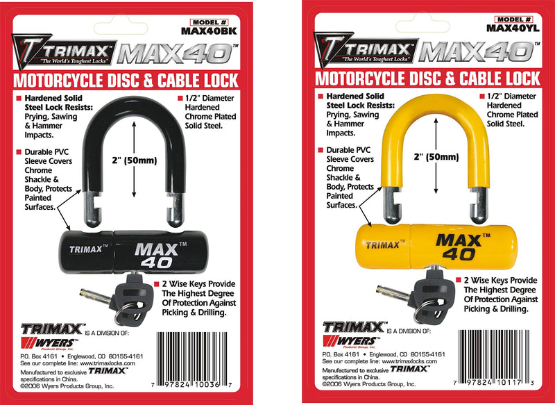 [AUSTRALIA] - Trimax MAX40BK Motorcycle Disc U-Lock - Black with Black PVC Shackle