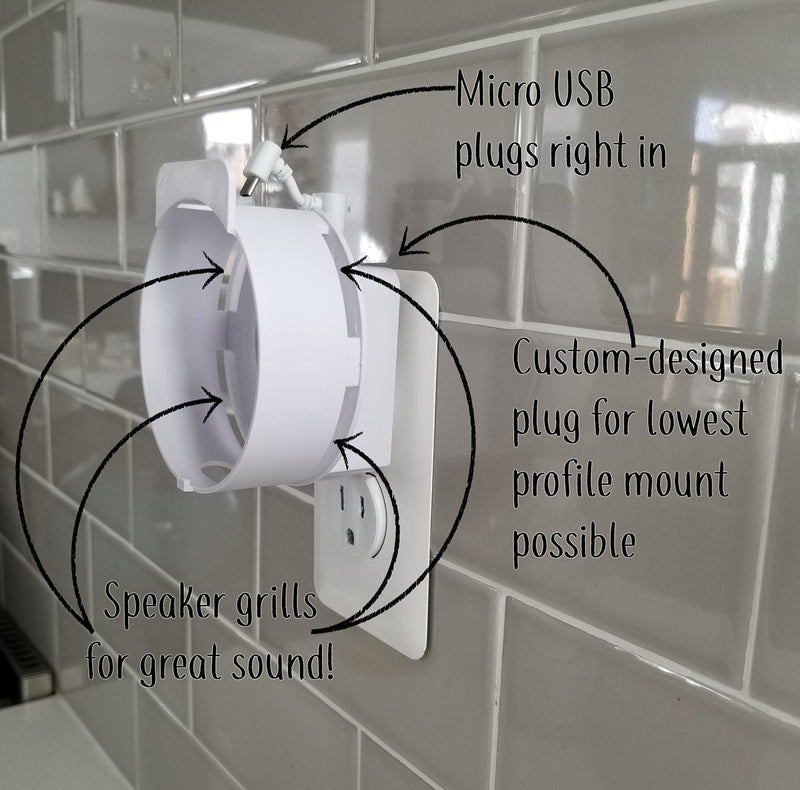  [AUSTRALIA] - Dot Genie Deluxe Mount for Amazon Echo Dot 2nd Generation Alexa: The Simplest and Cleanest High-End Outlet Wall Mount Hanger Stand for Kitchen and Bathroom Speakers (Matte White) Matte White