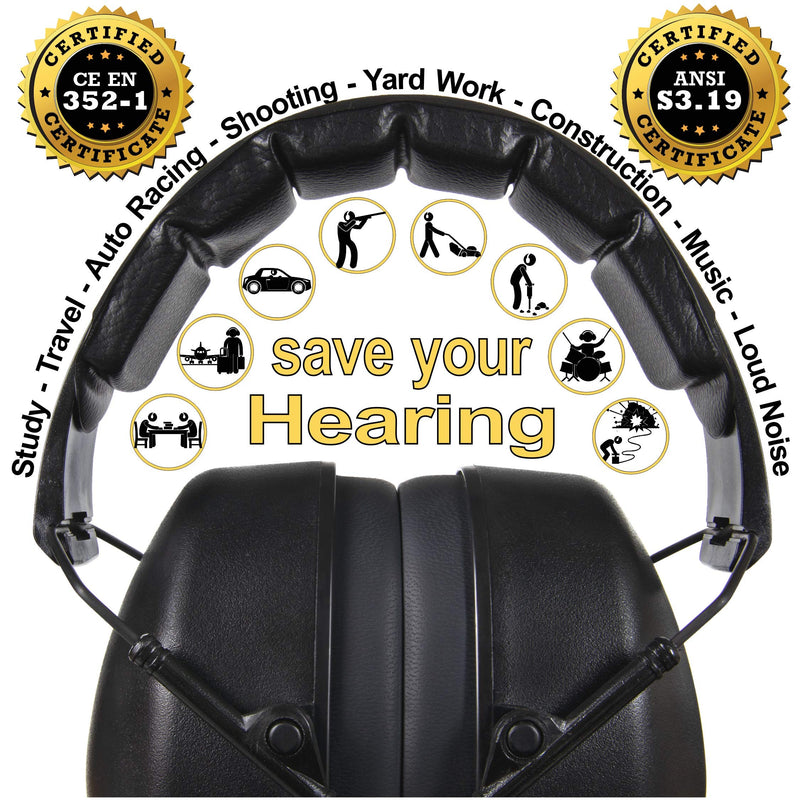  [AUSTRALIA] - ClearArmor 141001 Shooters Hearing Protection Safety Ear Muffs Folding-Padded Head Band Ear Cups, Black