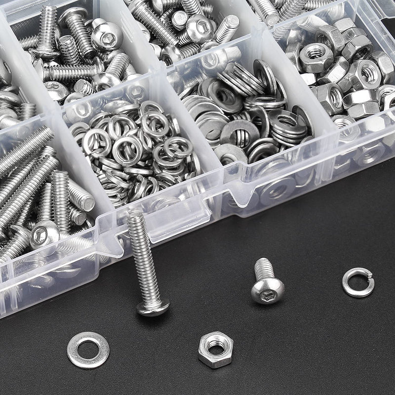  [AUSTRALIA] - HELIFOUNER 360 Pieces M4 x 6mm /8mm /10mm /12mm /16mm /20mm, Hex Button Head Cap Metric Screws Bolts Washers Nuts Kit, 304 Stainless Steel