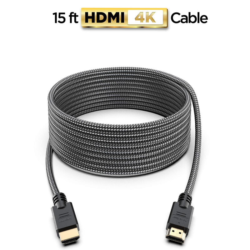  [AUSTRALIA] - PowerBear 4K HDMI Cable 15 ft | High Speed, Braided Nylon & Gold Connectors, 4K @ 60Hz, Ultra HD, 2K, 1080P, ARC & CL3 Rated | for Laptop, Monitor, PS5, PS4, Xbox One, Fire TV, Apple TV & More 15 Feet 1