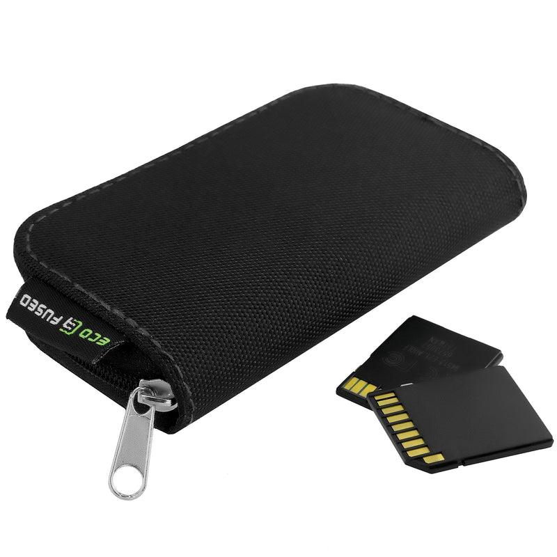 Eco-Fused Memory Card Case - Fits up to 22x SD, SDHC, Micro SD, Mini SD and 4X CF - Holder with 22 Slots - Microfiber Cleaning Cloth Included Black - LeoForward Australia