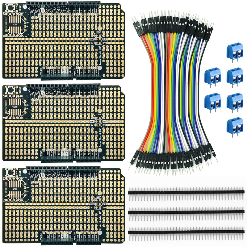  [AUSTRALIA] - ElectroCookie Proto Shield Kit Compatible with Arduino Uno, Stackable DIY Expansion Prototype PCB (3 Pack)