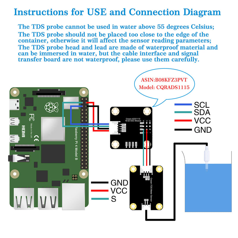 CQRobot Ocean: TDS (Total Dissolved Solids) Meter Sensor Compatible with Raspberry Pi/Arduino Board. for Liquid Quality Analysis Teaching, Scientific Research, Laboratory, Online Analysis, etc. - LeoForward Australia