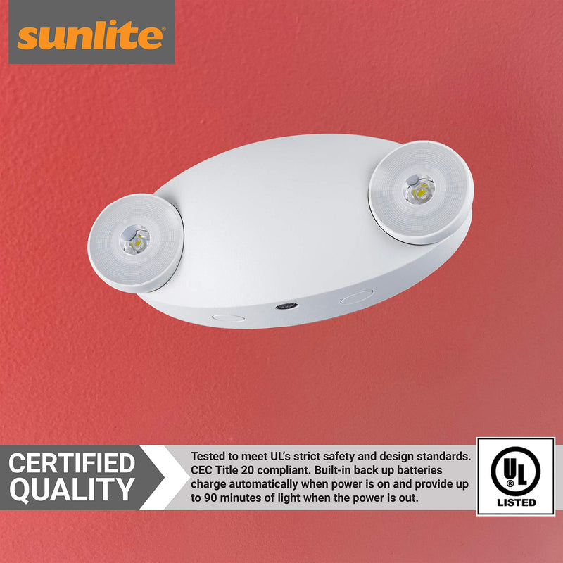  [AUSTRALIA] - Sunlite 05269-SU Compact LED Emergency Light Fixture, 2 Watts, 120-277 Volt, Dual Heads, 90-Minute Battery Backup, Wall or Ceiling Mount, IP20, UL Listed, White