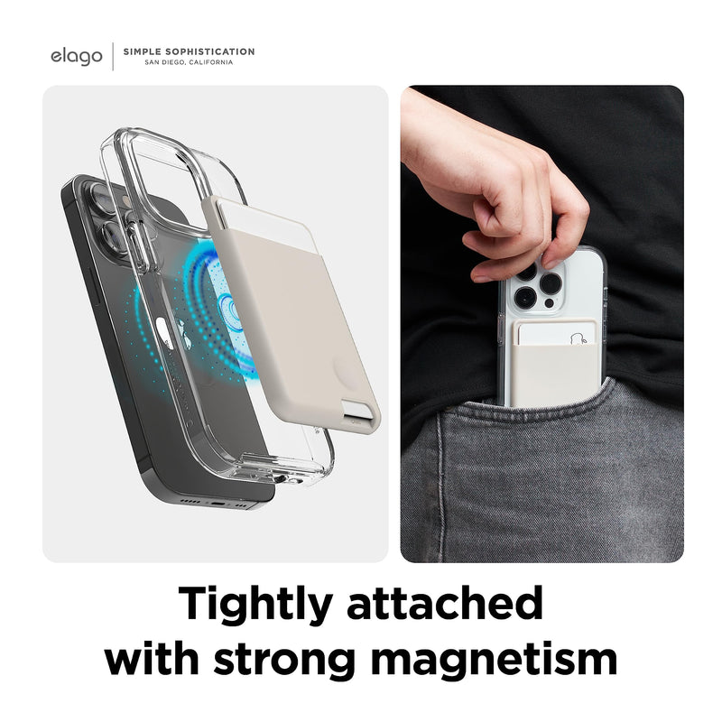  [AUSTRALIA] - elago Magnetic Wallet Card Holder 2-Cards Compatible with MagSafe for iPhone 14, iPhone 13, iPhone 12 Series - Secure Phone Wallet, Long Last Silicone, Scratch and Damage Protection (Stone) Stone