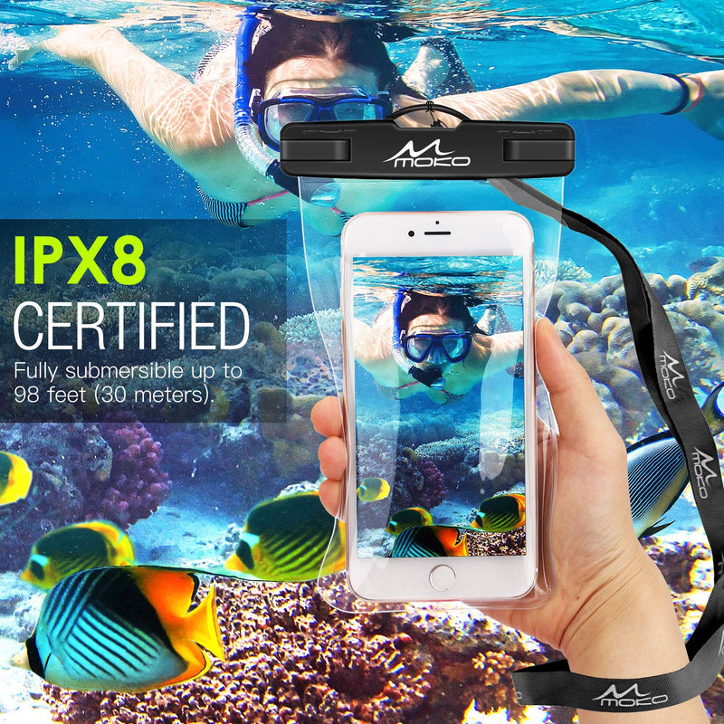  [AUSTRALIA] - MoKo Waterproof Phone Pouch [2 Pack], Underwater Phone Case Dry Bag with Lanyard Compatible with iPhone 13/13 Pro Max/iPhone 12/12 Pro Max/11 Pro Max, X/Xr/Xs Max, 8/7, Samsung S21/S10/S9, Note 10/9/8 Black+Balck