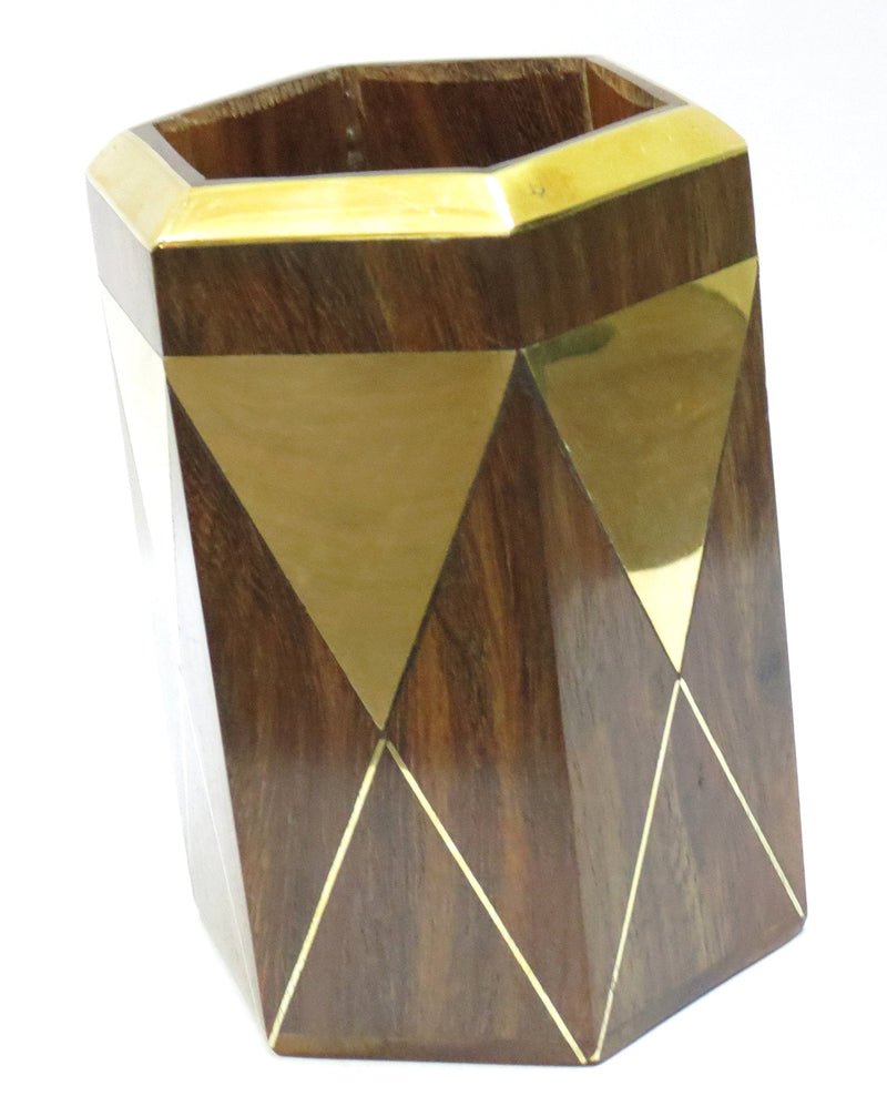  [AUSTRALIA] - Affaires Wooden Pen Pencil Stand Holder (4 Inches) with Metal Triangle on It, Office Desk Organizer Gift for Christmas or Birthday W-40123