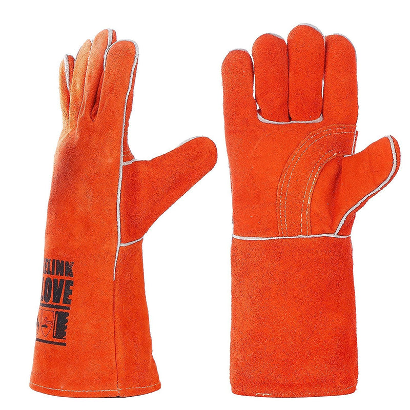  [AUSTRALIA] - QeeLink Welding Gloves - Heat & Wear Resistant Lined Leather and Fireproof Stitching - For Welders/Fireplace/BBQ/Gardening 2 Count (Pack of 1) Orange