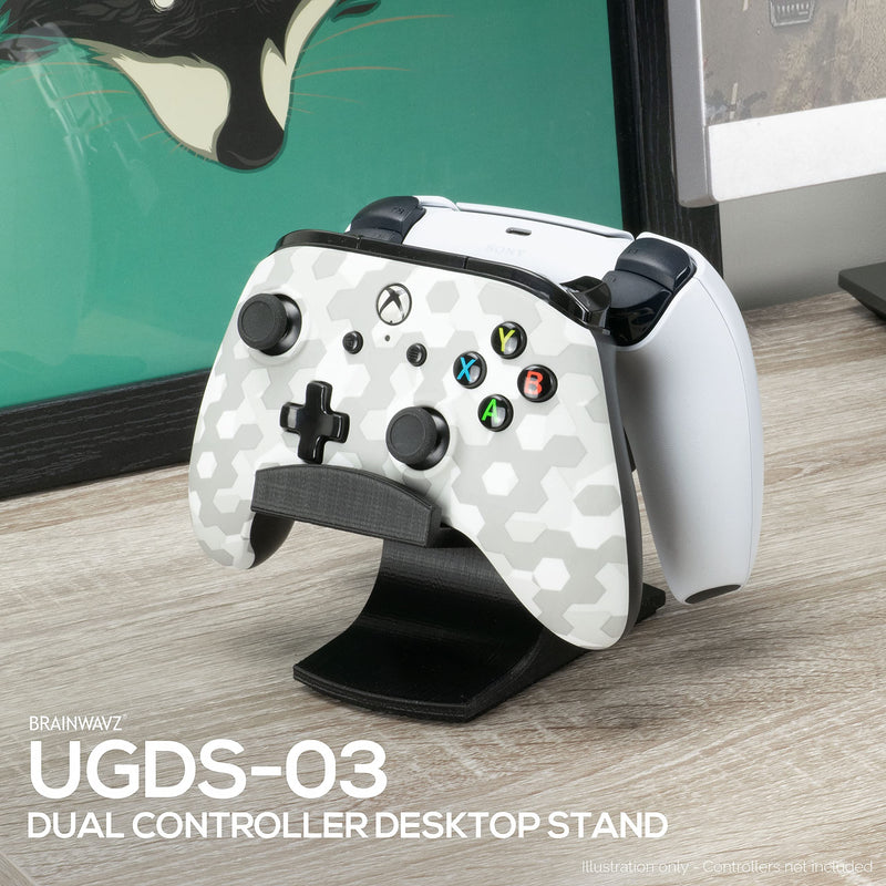  [AUSTRALIA] - Dual Game Controller Desktop Holder Stand - Universal Design for Xbox ONE, PS5, PS4, PC, Steelseries, Steam & More, Reduce Clutter UGDS-03 by Brainwavz