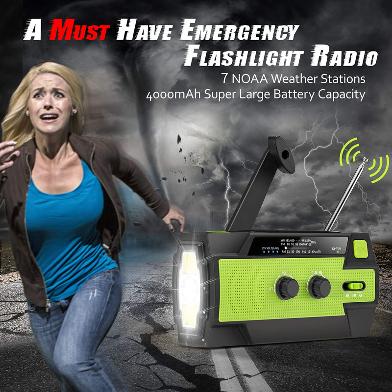 Emergency Flashlight Radio,2021 Upgraded AM/FM/NOAA Weather Solar Crank Radio with 4000 mAh Replaceable Li-ion Battery, Sensor Reading Lamp,3 Modes Flashlight,Phone Charger for Hurricanes, Tornadoes Green - LeoForward Australia