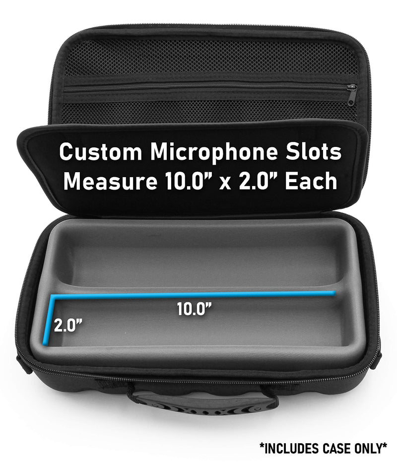  [AUSTRALIA] - CASEMATIX Two Wireless Microphone Case Compatible with Wireless Mic System Handheld Microphones by Sennheiser, Shure and More, Dual Mic Bag with Shoulder Strap and Hard Shell Exterior, Case Only