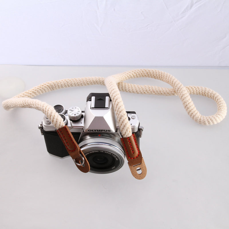  [AUSTRALIA] - Fotga 39" White Cutton Vintage Simple Soft Camera Hand Grip Wrist Strap for Canon Nikon Sony Samsung Panasonic Olympus Leica Pentax Fujifilm DSLR