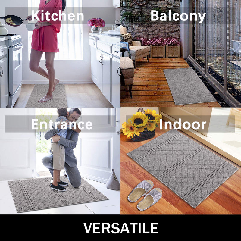  [AUSTRALIA] - Indoor Doormat 20"x 31.5" Absorbent Front Door Mat Rubber Backing Non Slip Door Mats Inside Dirt Trapper Mats Entrance Front Door Rug Shoes Mat Machine Washable Carpet (Grey) Grey 20"x 31.5"