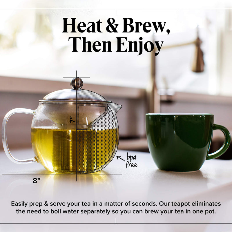 Teapot with Infuser for Loose Tea - 40oz, 3-4 Cup Tea Infuser, Clear Glass Tea Kettle Pot with Strainer & Warmer - Loose Leaf, Iced Tea Maker & Brewer Standard - LeoForward Australia