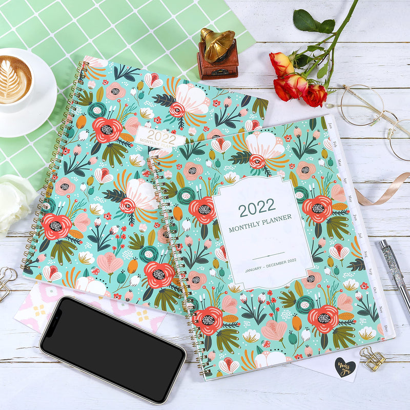  [AUSTRALIA] - Monthly Planner 2022 - 12-Month Planner with Tabs & Pocket, Contacts and Passwords, 8.5" x 11", Thick Paper, Jan. 2022 - Dec. 2022, Twin-Wire Binding - Green and Floral by Artfan