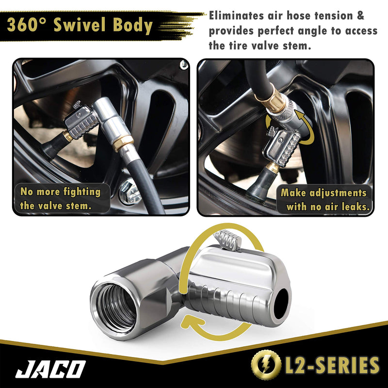 JACO Lightning Tire Air Chuck (L2-Series) | Open Flow, 1/4" F-NPT (2 Pack) - LeoForward Australia
