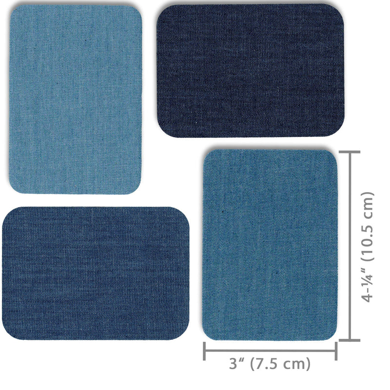 ZEFFFKA Premium Quality Denim Iron-on Jean Patches Inside & Outside Strongest Glue 100% Cotton Assorted Shades of Blue Repair Decorating Kit 12 Pieces Size 3" by 4-1/4" (7.5 cm x 10.5 cm) - LeoForward Australia