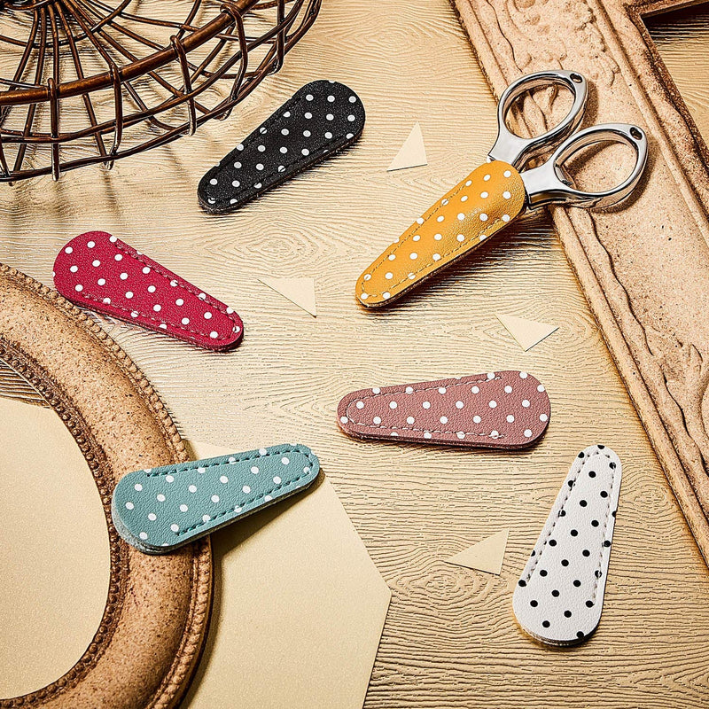  [AUSTRALIA] - 6 Pieces Embroidery Scissors Sheath Polka Dot Scissors Protective Cover Scissors Leather Sheath for Scissors Protection