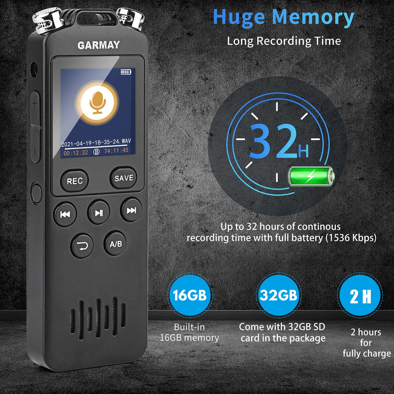  [AUSTRALIA] - 2021 Upgraded 48GB Digital Voice Recorder 1536KBPS 3343 Hours Recording Capacity 32 Hours Battery Time Activated Recorder with Noise Reduction Mini Audio Recorder with Playback for Meeting Lecture