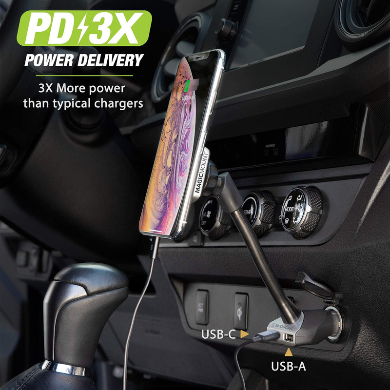  [AUSTRALIA] - SCOSCHE MP12VPD2-XTSP MagicMount Pro Magnetic Phone/GPS 30W Power Delivery 3.0 Type-C + Type-A Outlet Charging Mount for The Car