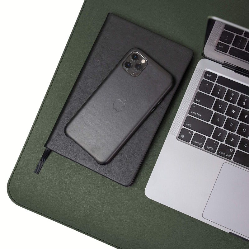 Non-Slip Leather Desk Pad 32” x 17”, Vine Creations Desk Mat Protector Waterproof Dark Green - 2021 Upgraded Sewing PU Leather Mouse Pad Writing Surface, Office Decor Desktop Blotter for Top of Desk 32" x 17" - LeoForward Australia