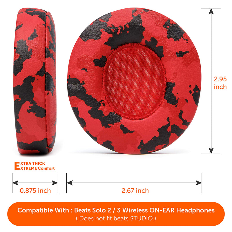  [AUSTRALIA] - WC Extra Thick Replacement Earpads for Beats Solo 2 & 3 by Wicked Cushions - Ear Pads for Beats Solo 2 & 3 Wireless ON-Ear Headphones - Soft Leather, Luxury Memory Foam, Strong Adhesive | Red Camo