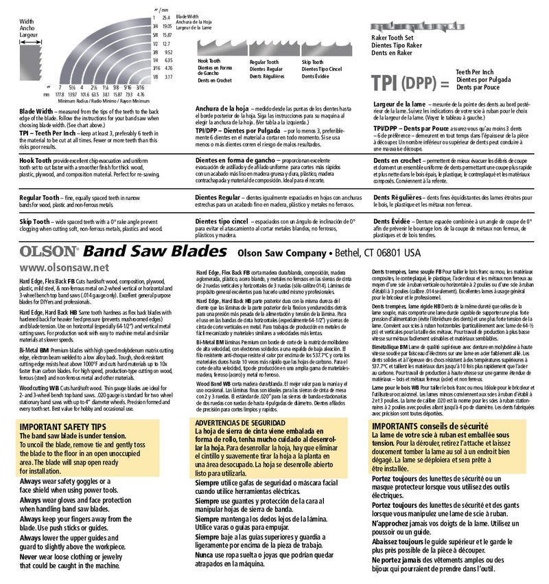 Olson Saw FB23311DB HEFB Band Saw Blade, 1/2 by .025-Inch, 4-TPI Hook 111-Inch - LeoForward Australia