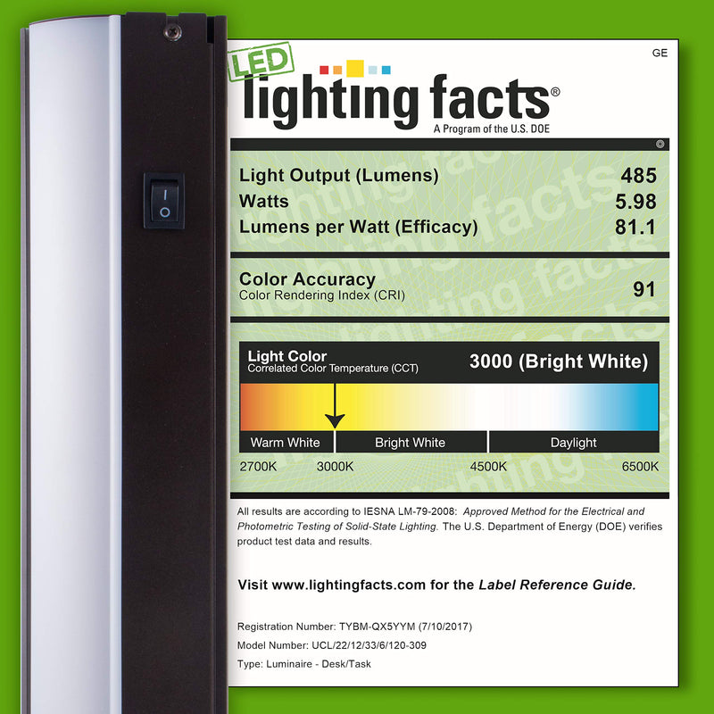 GE 12 Inch LED Premium Under Cabinet Light Fixture, Bronze Finish, Direct Wire, Warm White 3000K, 485 Lumens, Steel Housing, On/Off Switch, Kitchen, Office, Vanity, Display, Garage, Workbench, 38886 - LeoForward Australia