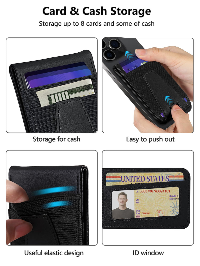  [AUSTRALIA] - TopMade Magnetic Wallet with Adjustable Stand, for Magsafe Wallet, 4 Slots with Cash Clip, Up to 8 Cards, ID Window, Vegan Leather Magnetic Phone Wallet Card Holder for iphone 14 13 12 Series, Black A-Black