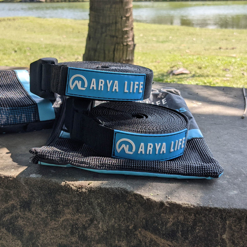  [AUSTRALIA] - Arya Life 10 Feet 'No Scratch' Silicone Buckle Rack Strap Tie Down Cam Straps for Surfboard SUP Paddleboard Kayak Snowboard and Canoes (Set of 2), Black