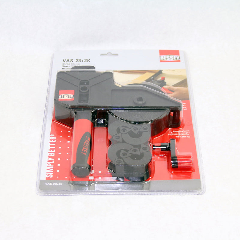 Bessey Tools VAS-23 2K Variable Angle Strap Clamp with 4 Clips,,Black with red handle 23' - LeoForward Australia