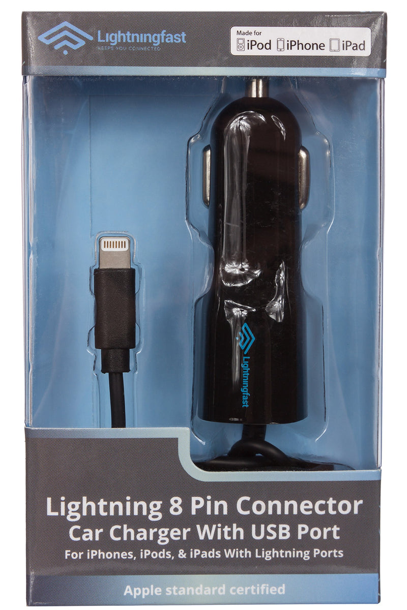 Apple Certified Lightning Car Charger - 3.1a Rapid Power - for iPhone 12 Pro Max Mini 11 XS X XR XS SE 8 Plus 7 6S 6 5S 5 5C - Cable & USB Slot for 2 Devices - Keeps You Connected - LeoForward Australia