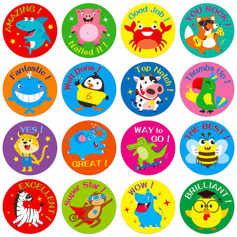  [AUSTRALIA] - 600 Incentive Stickers Adorable Round Animal Encouraging Stickers Teacher Reward Motivational Sticker in 16 Designs with Perforated Line (Each Measures 1.5" in Diameter) Cartoon Animal