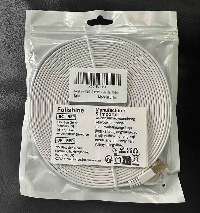  [AUSTRALIA] - Folishine Ethernet Cable 15 ft, Cat7 High Speed Ethernet Cable, Flat LAN Patch Cords with STP RJ45 Connectors for Router, Modem, Faster Than Cat5e/Cat5/Cat6/Cat6e 15ft