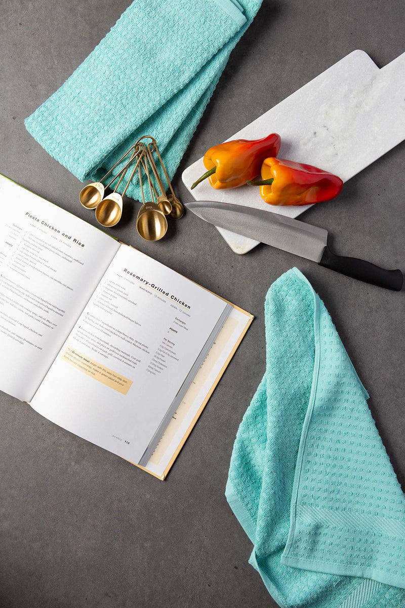  [AUSTRALIA] - DII Cotton Waffle Terry Dish Towels, 15 x 26" Set of 4, Ultra Absorbent, Heavy Duty, Drying & Cleaning Kitchen Towels-Aqua 15x26" Aqua