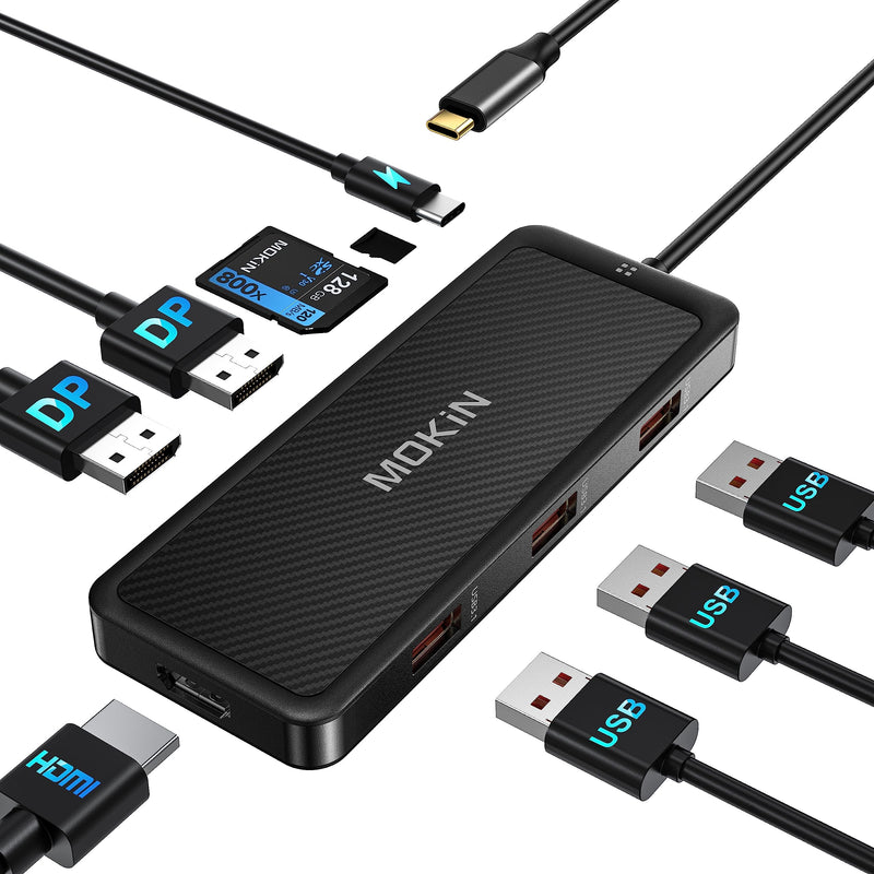  [AUSTRALIA] - USB C Docking Station Dual DisplayPort, MOKiN USB C Hub Dongle with 2 DP, HDMI, 3 USB A 3.1, SD & Micro SD Slot, PD Charging Port for MacBook/Dell XPS/Steam Deck/HP/Lenovo ThinkPad/Microsoft Surface 9 ports 2DP+HDMI