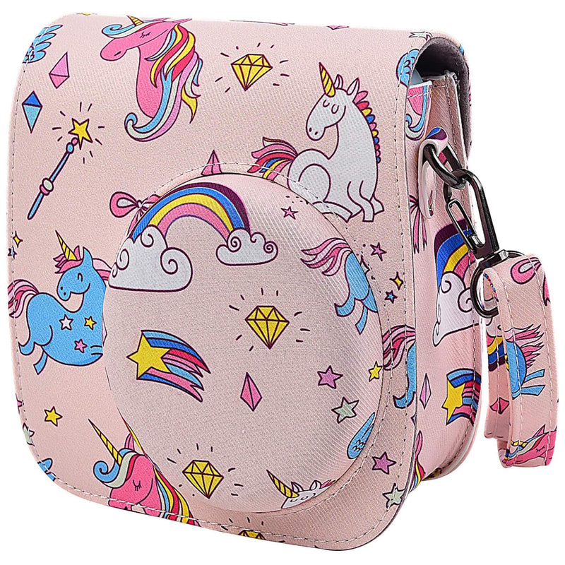  [AUSTRALIA] - Protective & Portable Case Compatible with fujifilm instax Mini 11 /9 /8 /8+ Instant Film Camera with Accessory Pocket and Adjustable Strap - Rainbow&Unicorn by SAIKA Pink
