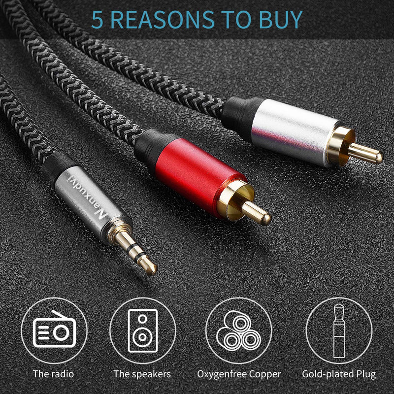 Nanxudyj 3.5mm to 2RCA Audio Cable 20ft, Nylon-Braided 3.5mm AUX to 2 RCA Audio Cable for Stereo Receiver Speaker Smartphone Tablet HDTV MP3 Player & More Stereo Cable Audiophiles Headphone RCA Cable - LeoForward Australia