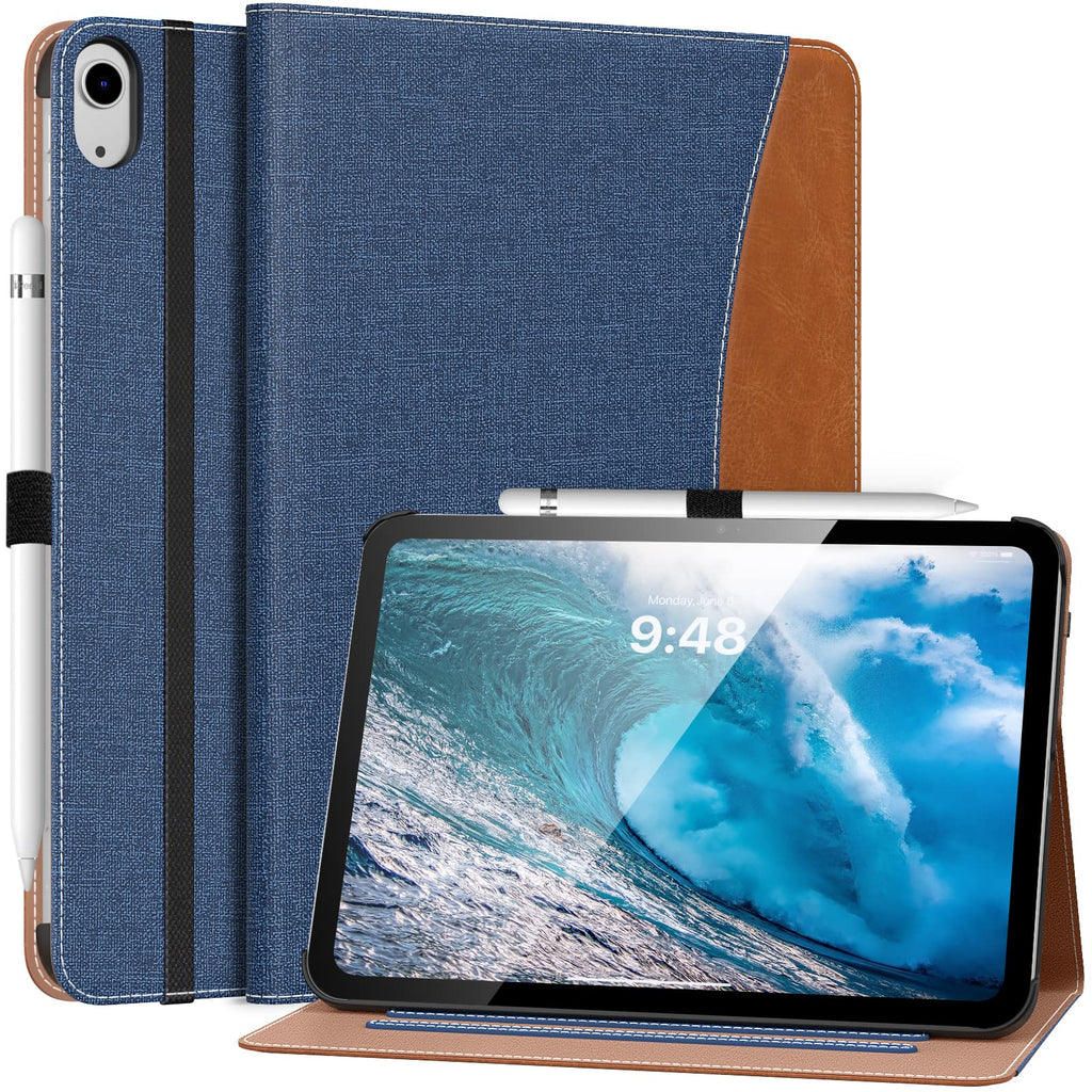  [AUSTRALIA] - MoKo iPad 10th Generation Case iPad 10.9 Inch Case 2022, iPad Case 10th Generation [Multi-Angle Viewing] Smart Cover with Hand Strap, Support Touch ID&Auto Wake/Sleep, Denim Blue & Brown