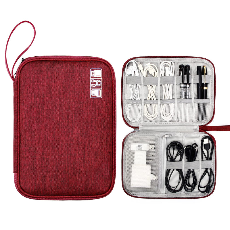  [AUSTRALIA] - CILLA Travel Cord Organizer Case, Electronic Organizer Small Cable Organizer Portable Waterproof Storage Bag for Charger, Cord, USB, Power Bank, Earphone, SD Card, Traveling Essentials for Women Wine Red