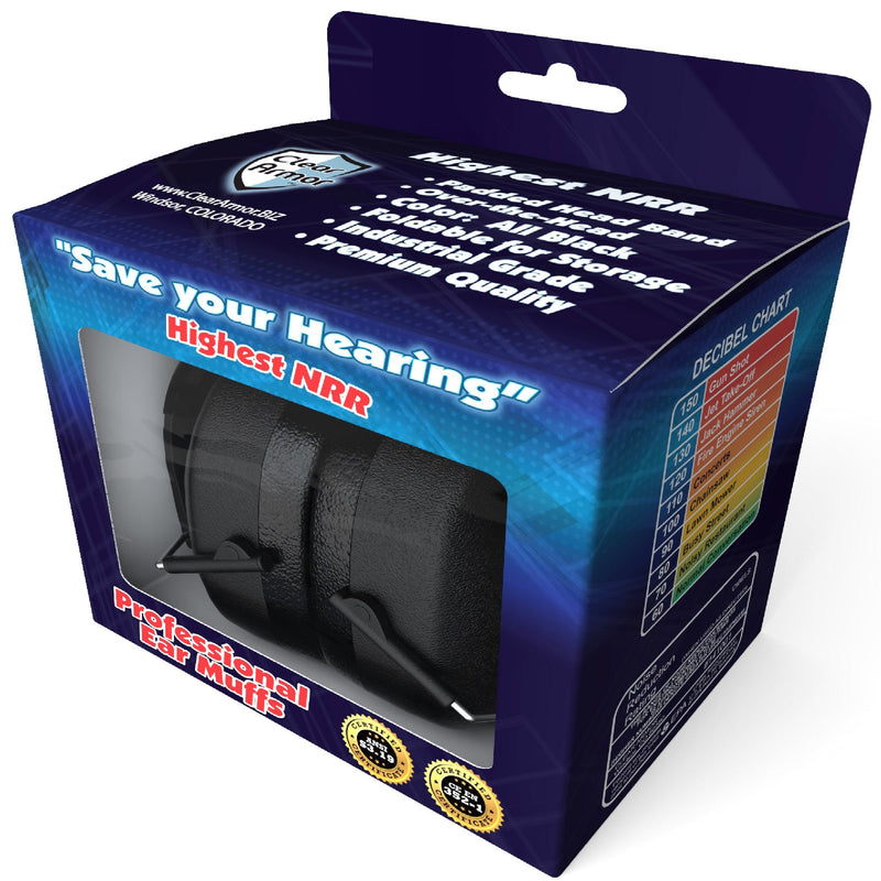  [AUSTRALIA] - ClearArmor 141001 Shooters Hearing Protection Safety Ear Muffs Folding-Padded Head Band Ear Cups, Black