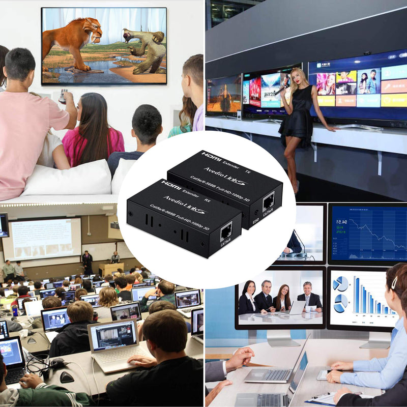  [AUSTRALIA] - 196ft/60m HDMI Extender, avedio links HDMI Extender Over Cat 5e/6/7, Digital HDMI Ethernet Extender Adapter Support Full HD 1080P 3D, EDID Copy, Deep Color, Compatible with Fire Stick, Roku, Blue-ray HDMI Extender 60m