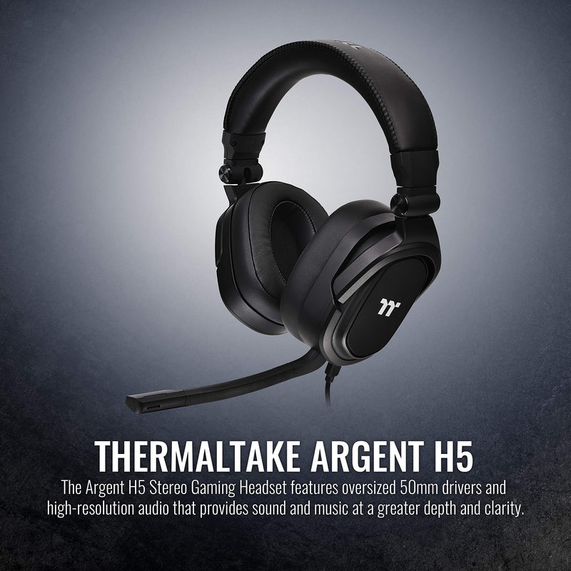  [AUSTRALIA] - Thermaltake Argent H5 Stereo Headset, 50 mm Drivers, Compatible with PC, Xbox One, PS4, Mac, Black (GHT-THF-ANECBK-30) Large Gaming Headset