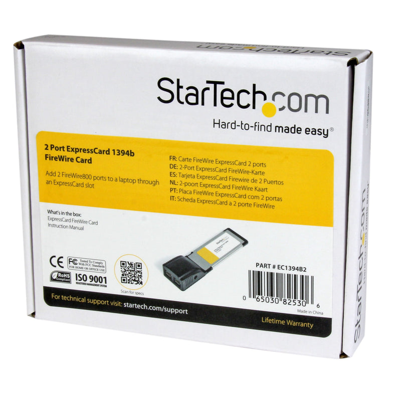  [AUSTRALIA] - StarTech.com 2 Port ExpressCard 1394b FireWire Laptop Adapter Card - Texas Instruments FireWire Card - ExpressCard FireWire 800 (EC1394B2)