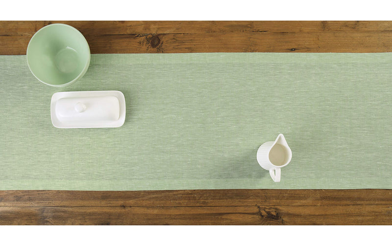  [AUSTRALIA] - Solino Home 100% Pure Linen Table Runner – 14 x 108 Inch Athena, Handcrafted from European Flax, Natural Fabric Runner – Green